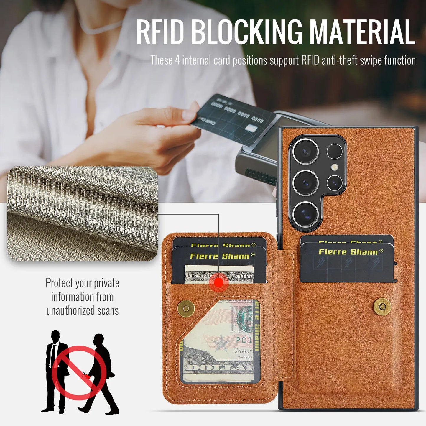 For Samsung Galaxy S24 S23 S22 Ultra Wallet Case with Card Holder, Study Kickstand & RFID Blocking, Durable Leather Phone Cover