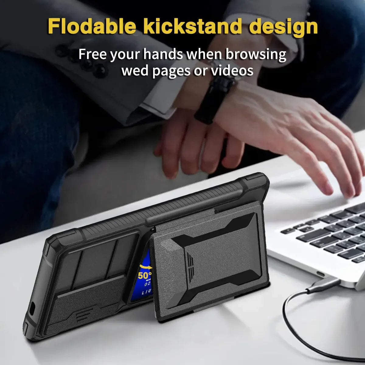 for Samsung Galaxy S24 Ultra Case with Card Holder (3 Cards) & Slide Camera Cover & Kickstand, Military Grade Drop Protection