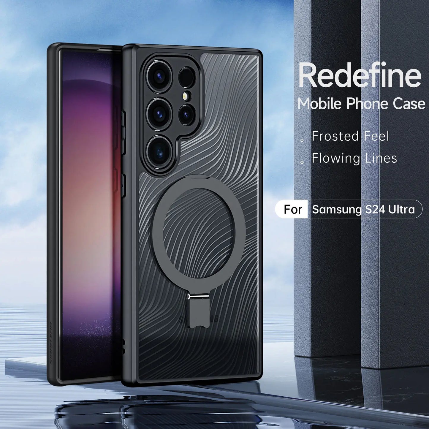 Case for Samsung Galaxy S24 Ultra Flowing Lines Design Strong Magnetic Compatible with Mag-Safe Comfortable Grip Phone Cover