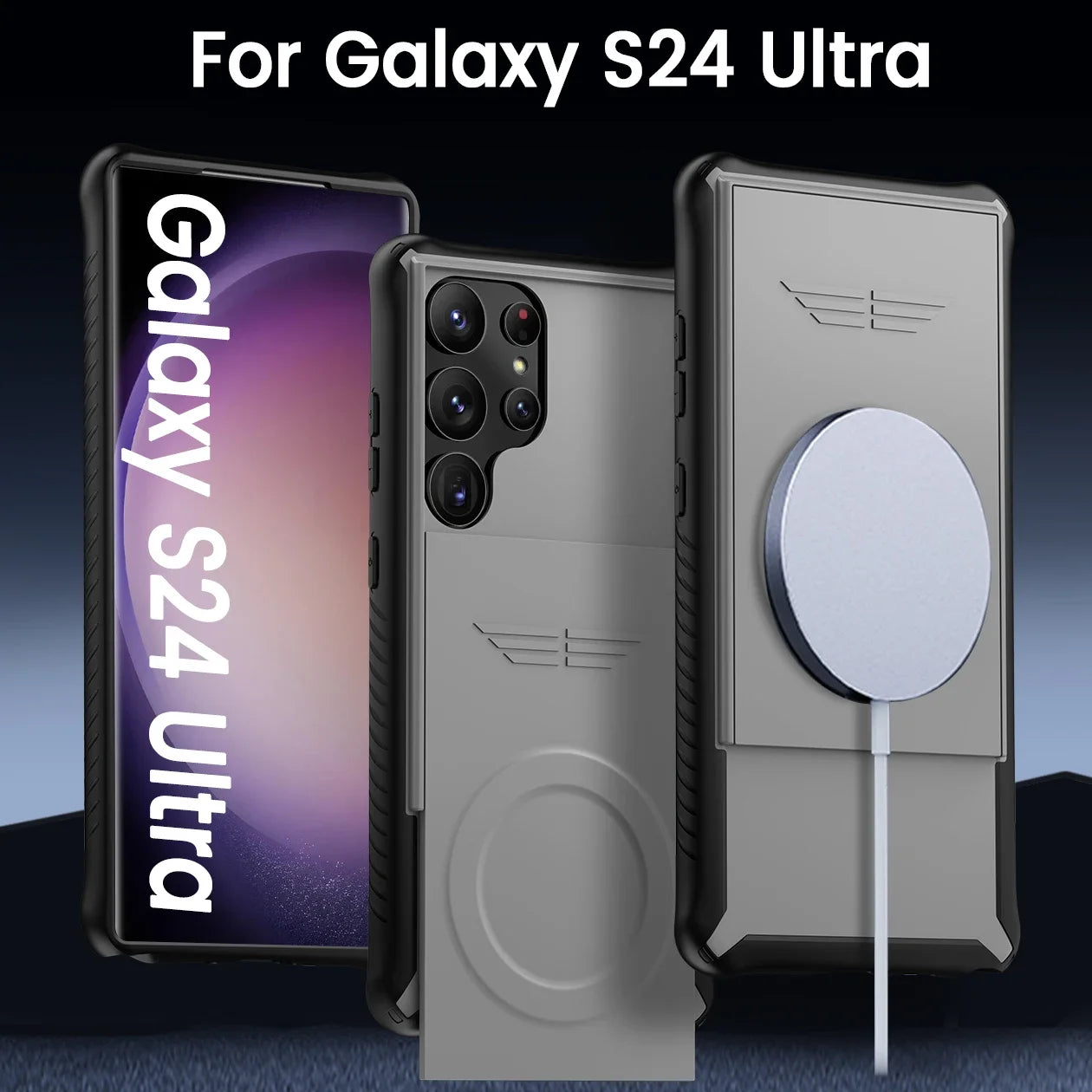 for Samsung Galaxy S24 Ultra Case with Camera Cover Built-in Slide Camera Protection Shockproof with Magnetic Charging Cover